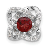 Sterling Silver Pendant with Garnet Center, Twisted Loop Design and Cubic Zirconia Accents