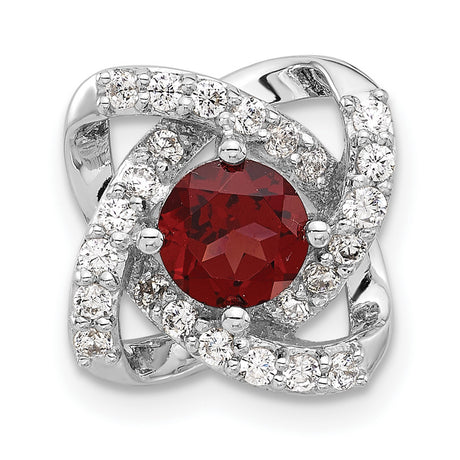 Sterling Silver Pendant with Garnet Center, Twisted Loop Design and Cubic Zirconia Accents