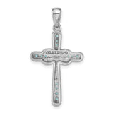 Sterling Silver Infinity Cross Pendant with London Blue Topaz and Aquamarine Charm