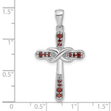 Sterling Silver Infinity Cross Pendant with Garnet, Spiritual Religious Jewelry for Men and Women