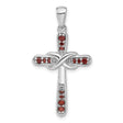 Sterling Silver Infinity Cross Pendant with Garnet, Spiritual Religious Jewelry for Men and Women
