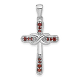 Sterling Silver Infinity Cross Pendant with Garnet, Spiritual Religious Jewelry for Men and Women