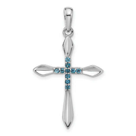 Sterling Silver Cross Pendant with London Blue Topaz, Modern Religious Design