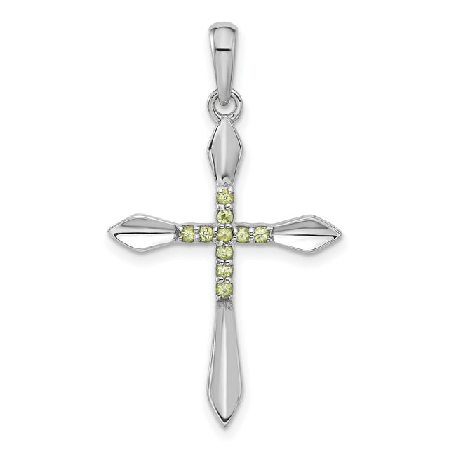 Peridot Cross Charm Pendant in Real 925 Sterling Silver