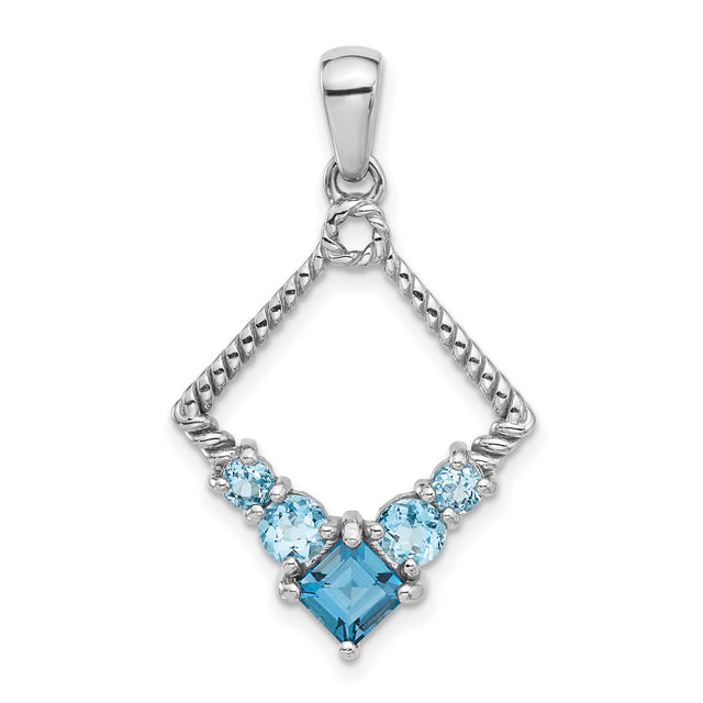 London and Light Swiss Blue Topaz Charm Pendant in Real 925 Sterling Silver