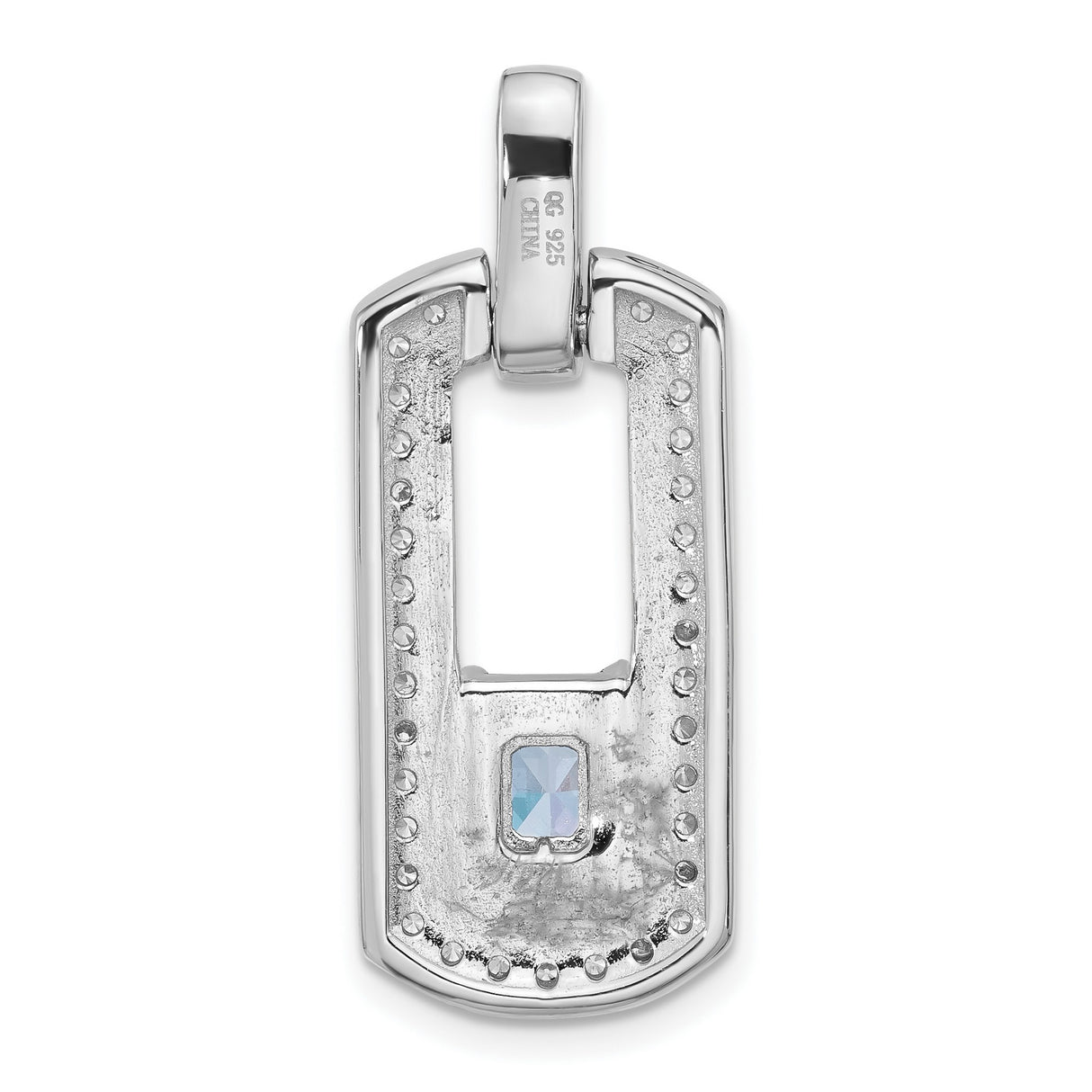 Sterling Silver Pendant with Cushion Cut Swiss Blue Topaz and Cubic Zirconia Accents