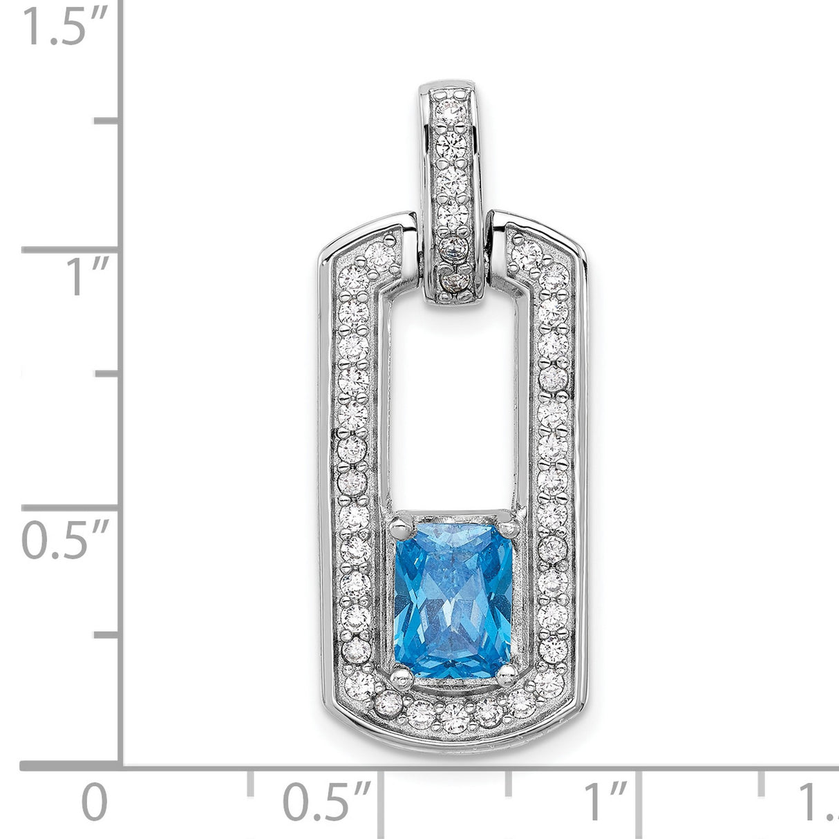 Sterling Silver Pendant with Cushion Cut Swiss Blue Topaz and Cubic Zirconia Accents