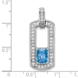 Sterling Silver Pendant with Cushion Cut Swiss Blue Topaz and Cubic Zirconia Accents