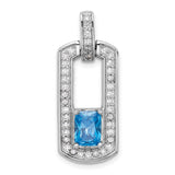 Sterling Silver Pendant with Cushion Cut Swiss Blue Topaz and Cubic Zirconia Accents