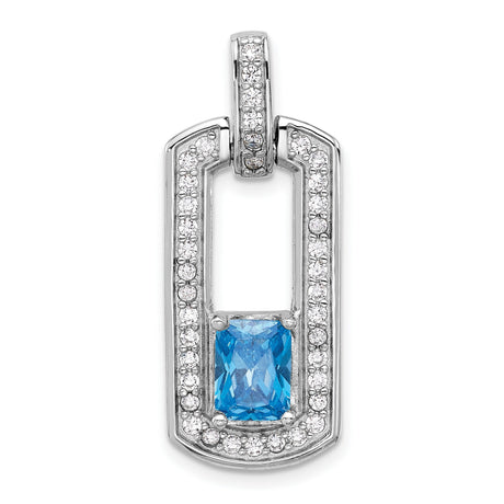 Sterling Silver Pendant with Cushion Cut Swiss Blue Topaz and Cubic Zirconia Accents