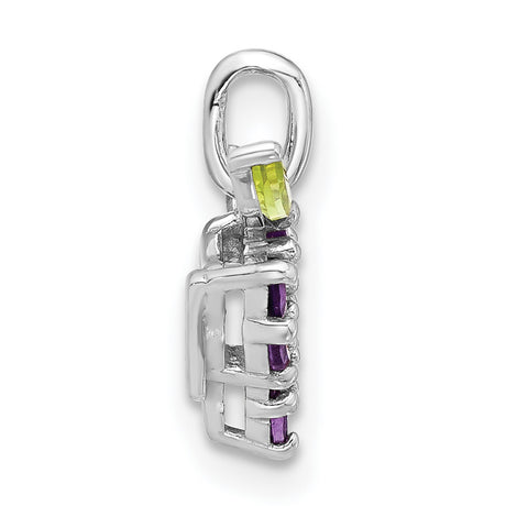 Sterling Silver Pendant with Amethyst and Peridot, Grape Cluster Vine Leaf Design for Women
