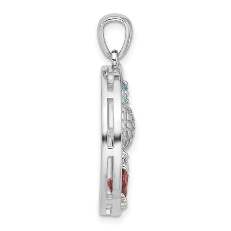 Sterling Silver Sea Turtle Pendant with Garnet and Amethyst, Ocean-Inspired Charm for Women