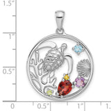 Sterling Silver Sea Turtle Pendant with Garnet and Amethyst, Ocean-Inspired Charm for Women