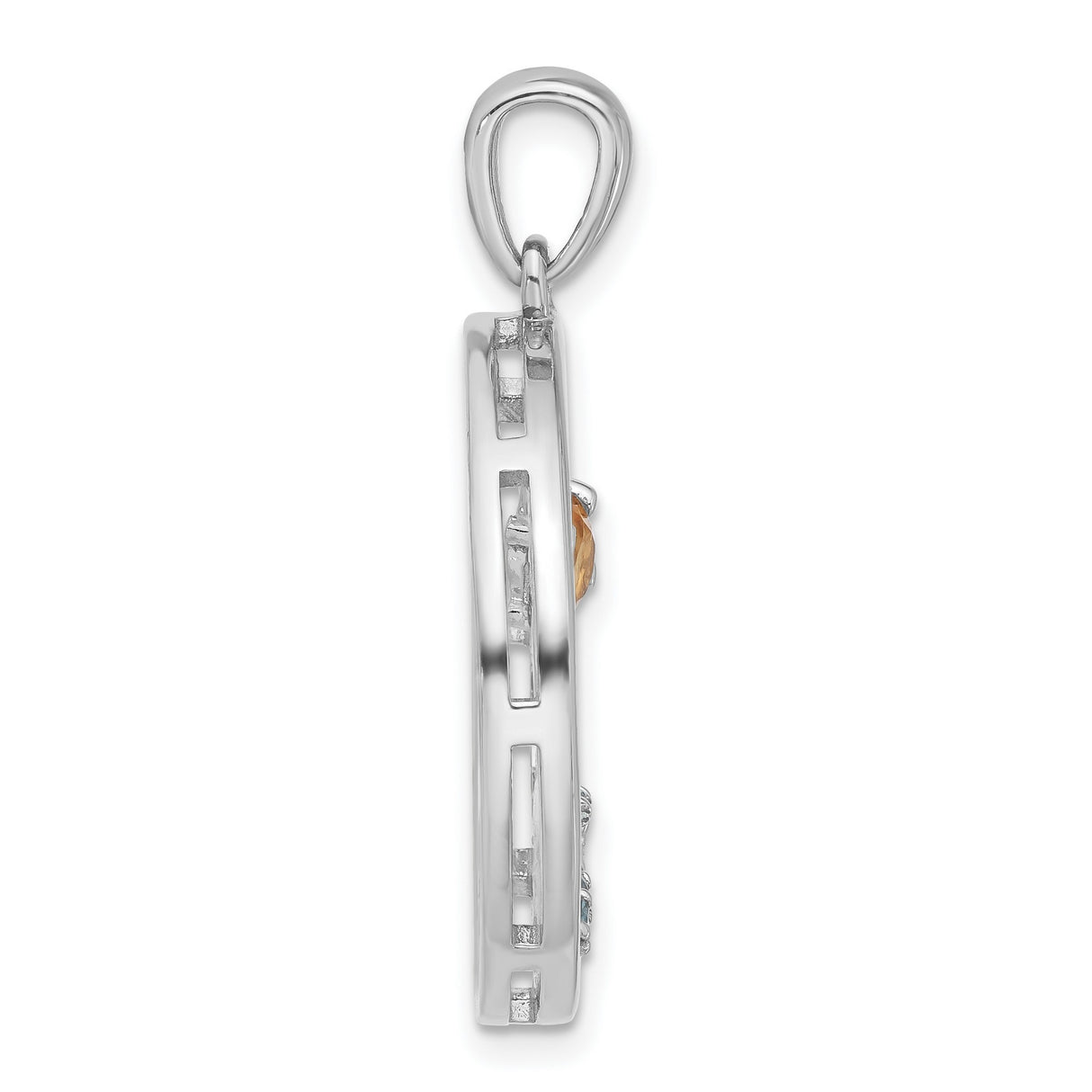 Sterling Silver Pendant with Citrine and Swiss Blue Topaz, Tropical Beach Scene Jewelry