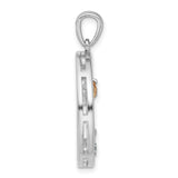 Sterling Silver Pendant with Citrine and Swiss Blue Topaz, Tropical Beach Scene Jewelry