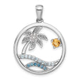 Sterling Silver Pendant with Citrine and Swiss Blue Topaz, Tropical Beach Scene Jewelry