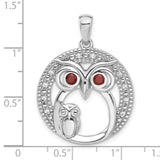 Sterling Silver Owl Pendant with Garnet Eyes, Mother and Baby Owl Design, Nature Symbol Jewelry