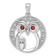 Sterling Silver Owl Pendant with Garnet Eyes, Mother and Baby Owl Design, Nature Symbol Jewelry