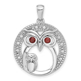 Sterling Silver Owl Pendant with Garnet Eyes, Mother and Baby Owl Design, Nature Symbol Jewelry