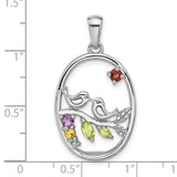 Sterling Silver Bird Pendant with Amethyst and Citrine, Two Birds on Branch Nature Design