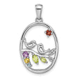 Sterling Silver Bird Pendant with Amethyst and Citrine, Two Birds on Branch Nature Design
