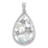 Sterling Silver Teardrop Starfish Pendant with Citrine and Peridot, Ocean Theme Jewelry