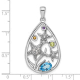 Sterling Silver Teardrop Starfish Pendant with Citrine and Peridot, Ocean Theme Jewelry