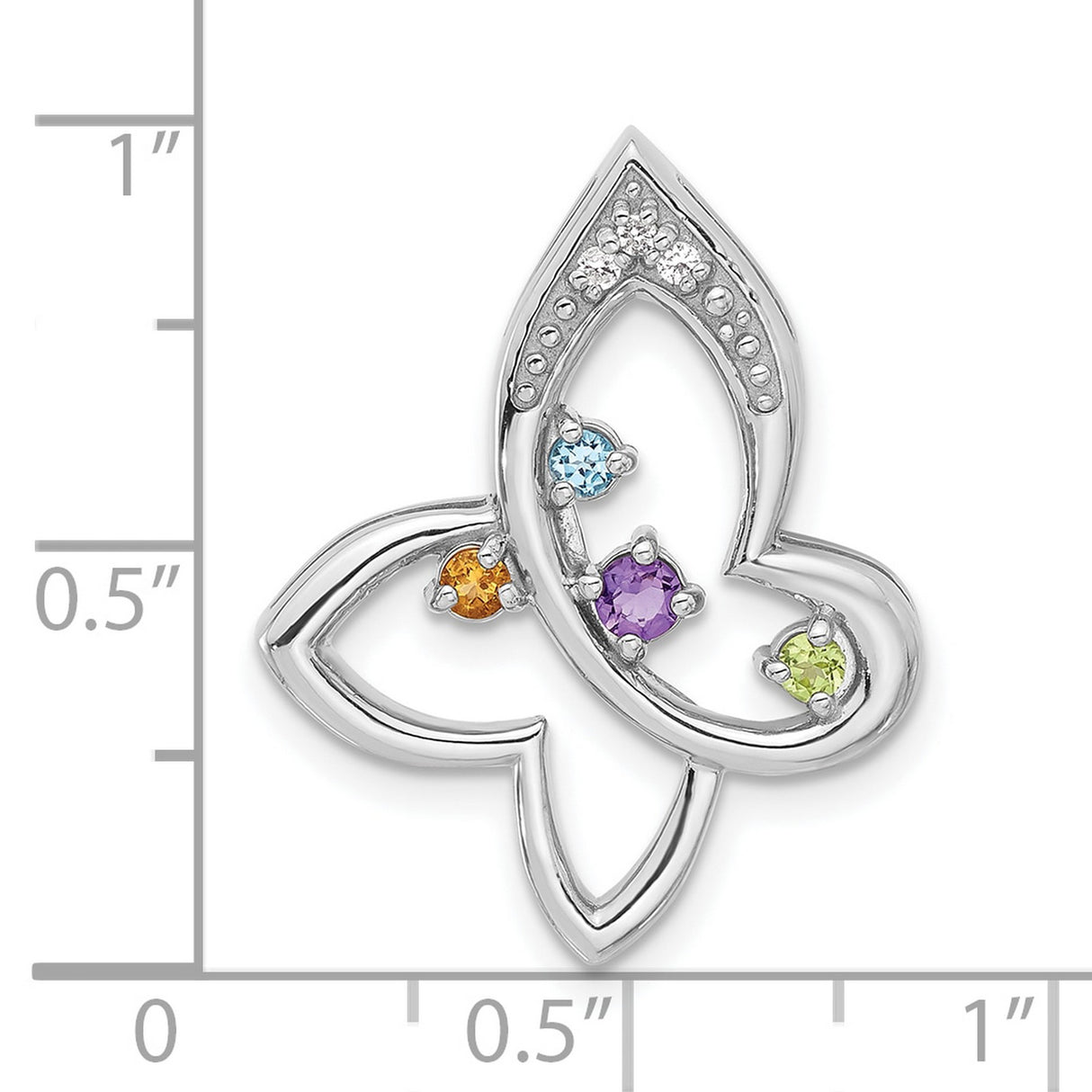 Sterling Silver Butterfly Pendant with Citrine, Swiss Blue Topaz, and Cubic Zirconia Accents