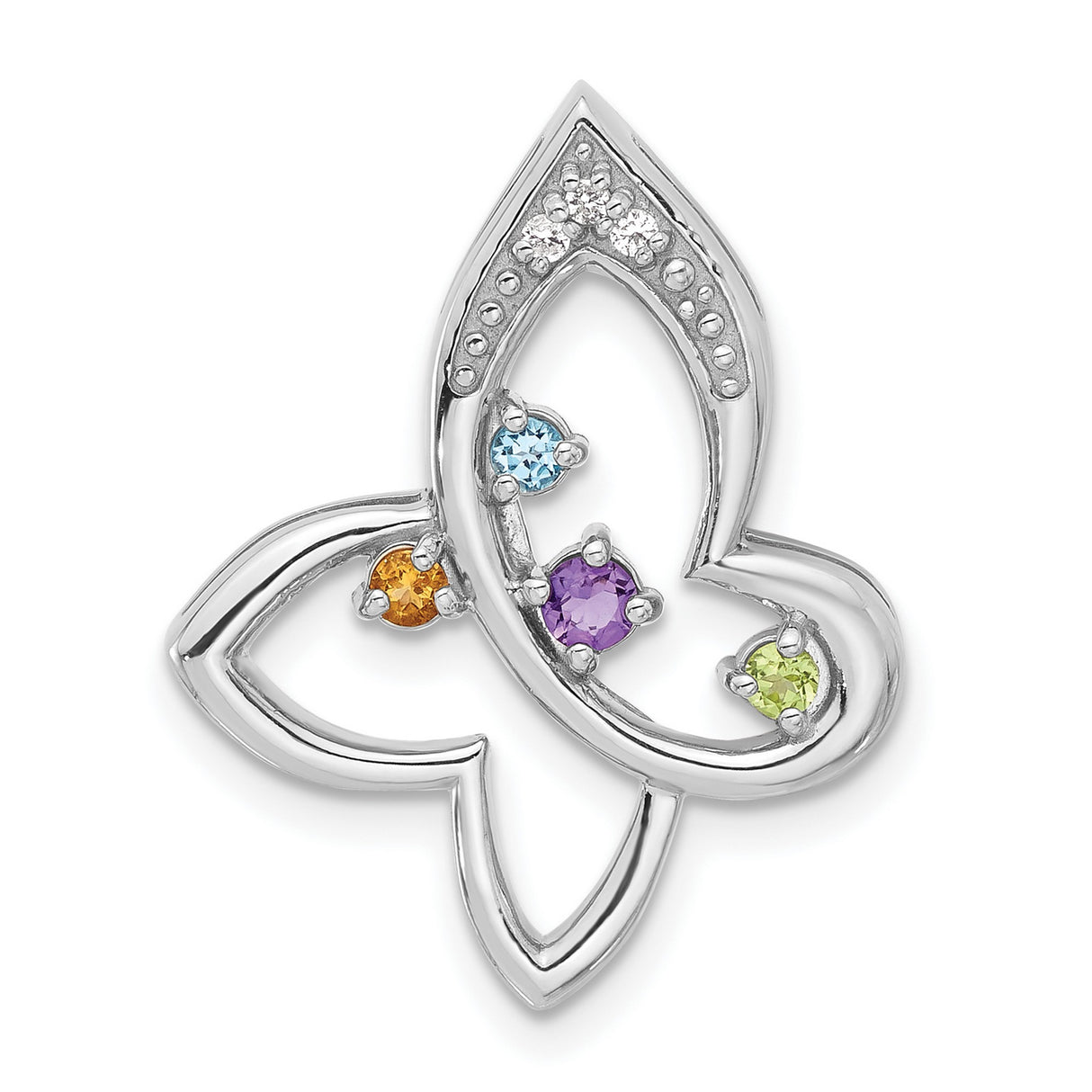 Sterling Silver Butterfly Pendant with Citrine, Swiss Blue Topaz, and Cubic Zirconia Accents