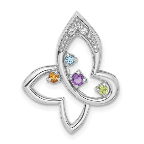 Sterling Silver Butterfly Pendant with Citrine, Swiss Blue Topaz, and Cubic Zirconia Accents