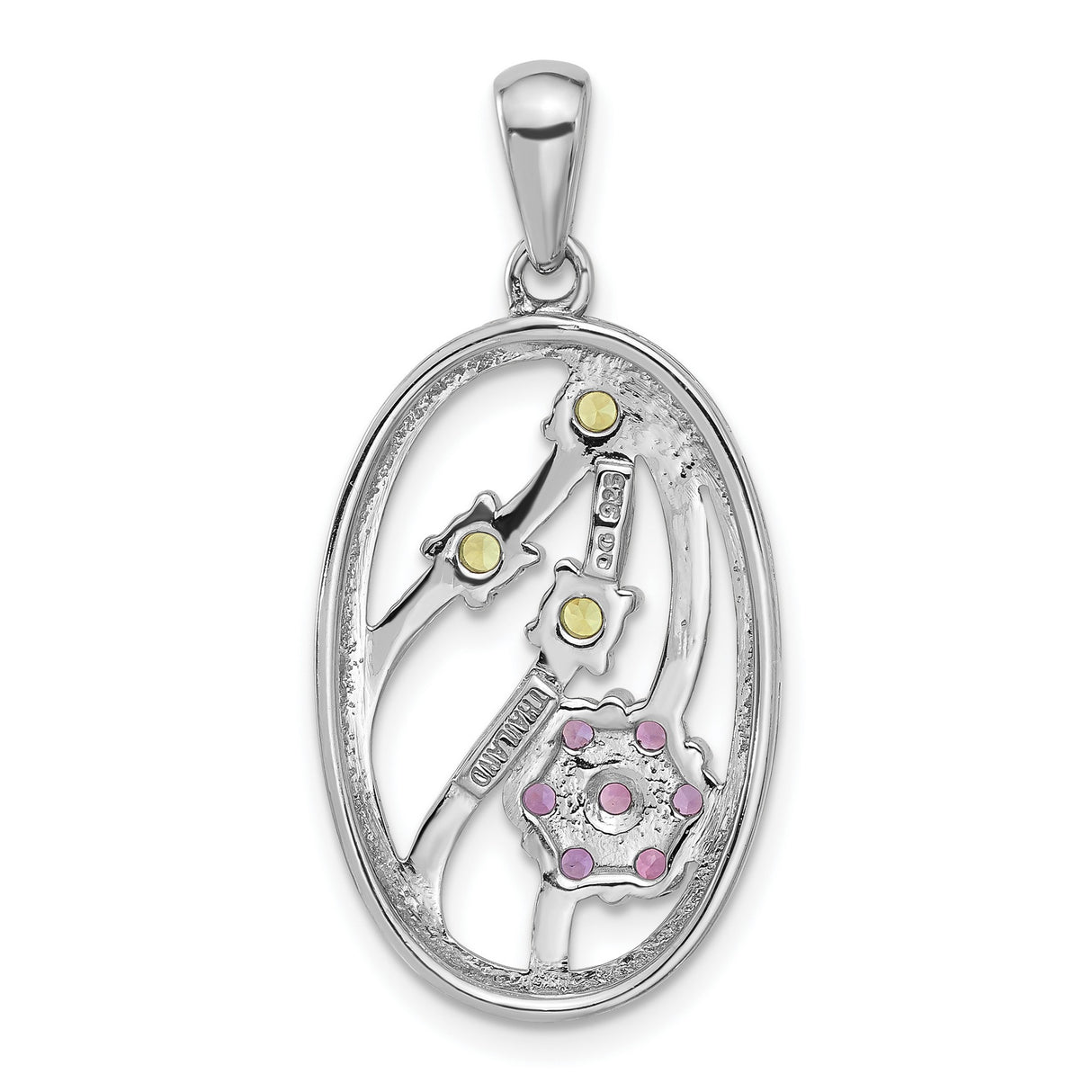 Sterling Silver Pendant with Peridot and Amethyst, Floral Open Oval Garden-Inspired Design