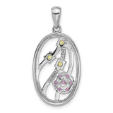 Sterling Silver Pendant with Peridot and Amethyst, Floral Open Oval Garden-Inspired Design