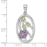 Sterling Silver Pendant with Peridot and Amethyst, Floral Open Oval Garden-Inspired Design