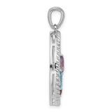 Sterling Silver Tree Pendant with Swiss Blue Topaz and Garnet, Twisted Rope Border, Nature Theme