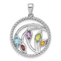 Sterling Silver Tree Pendant with Swiss Blue Topaz and Garnet, Twisted Rope Border, Nature Theme