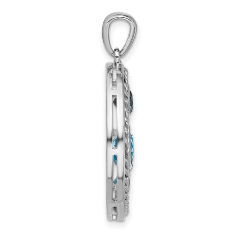 Sterling Silver Pendant with Swiss Blue and London Blue Topaz, Braided Circle Design