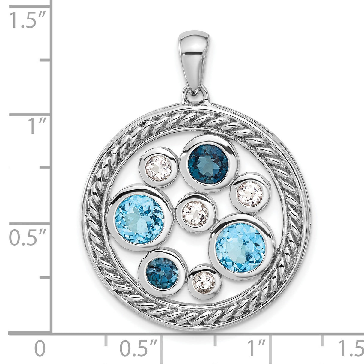 Sterling Silver Pendant with Swiss Blue and London Blue Topaz, Braided Circle Design