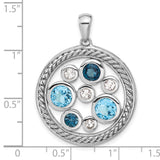 Sterling Silver Pendant with Swiss Blue and London Blue Topaz, Braided Circle Design
