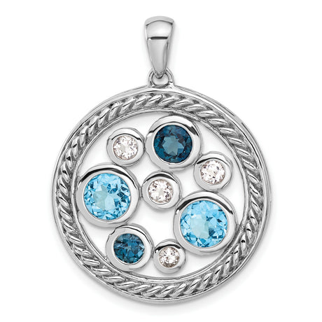 Sterling Silver Pendant with Swiss Blue and London Blue Topaz, Braided Circle Design