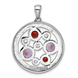Sterling Silver Pendant with Amethyst and Garnet, Twisted Rope Circle Design