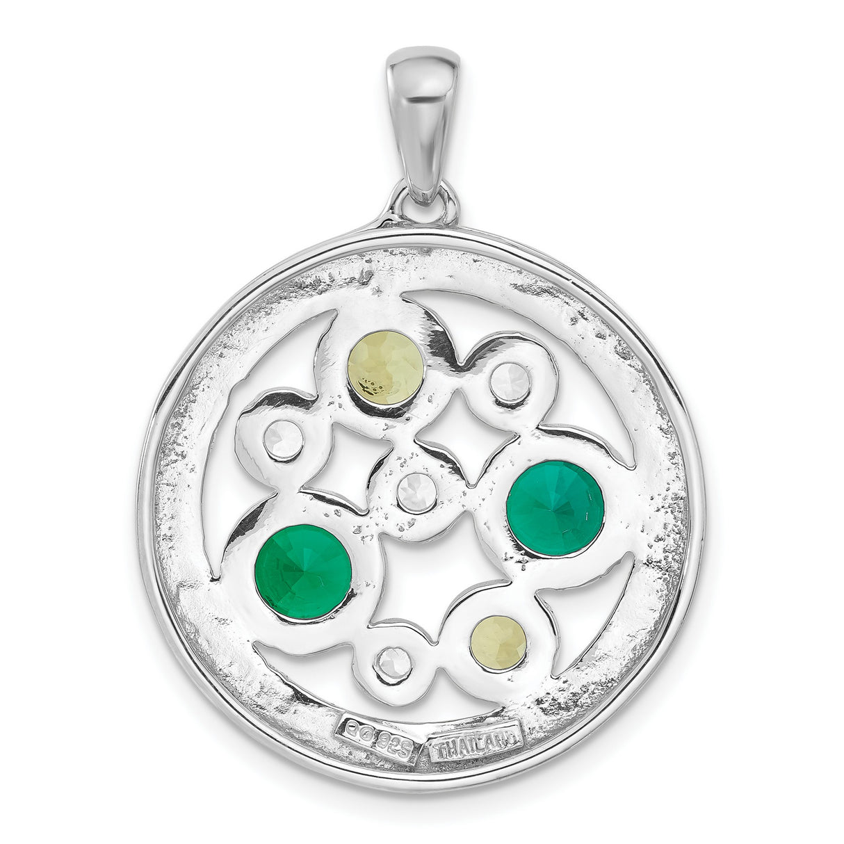 Sterling Silver Circle Pendant with Lab Created Emerald and Peridot in Twisted Rope Design