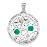 Sterling Silver Circle Pendant with Lab Created Emerald and Peridot in Twisted Rope Design