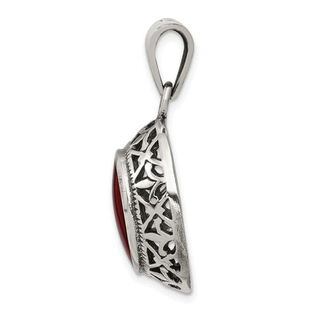 Sterling Silver Pendant with Carnelian Cabochon, Filigree Vine Design, Vintage Style