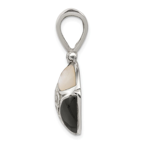 Sterling Silver Celtic Triskelion Pendant with Mother of Pearl and Onyx Inlays for Women