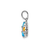 Sterling Silver Pendant with Oval Blue Topaz and Round Citrine in Crisscross Design