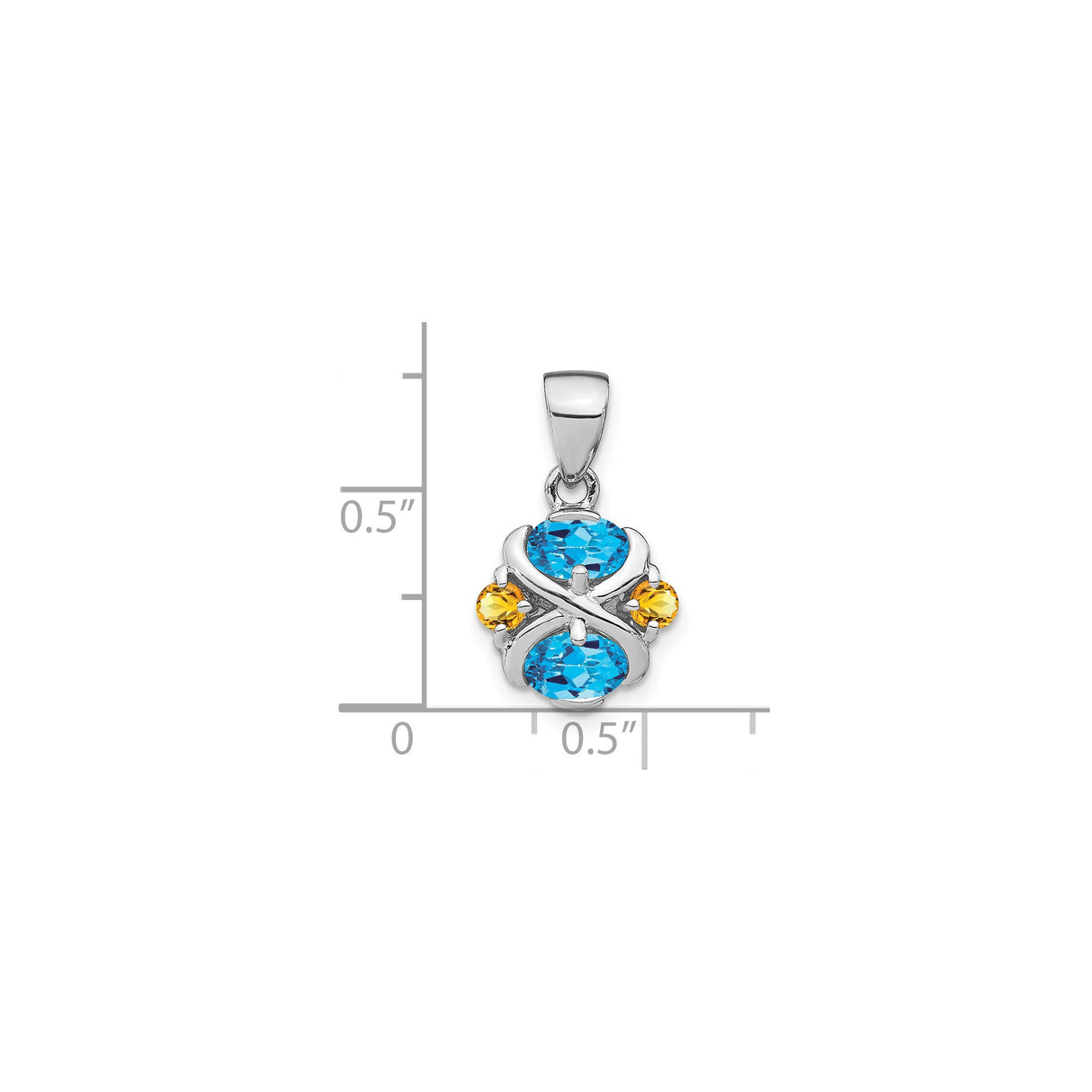 Sterling Silver Pendant with Oval Blue Topaz and Round Citrine in Crisscross Design