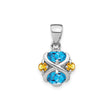Sterling Silver Pendant with Oval Blue Topaz and Round Citrine in Crisscross Design