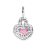 Sterling Silver Heart Padlock Pendant with Pink Cubic Zirconia and Clear Accents