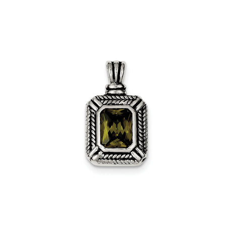 Sterling Silver Pendant with Cubic Zirconia, Rectangular Rope Design, Vintage Inspired