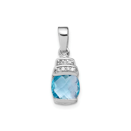 Sterling Silver Pendant with Blue Cubic Zirconia and Crystal Accents, Chic Modern Design for Women